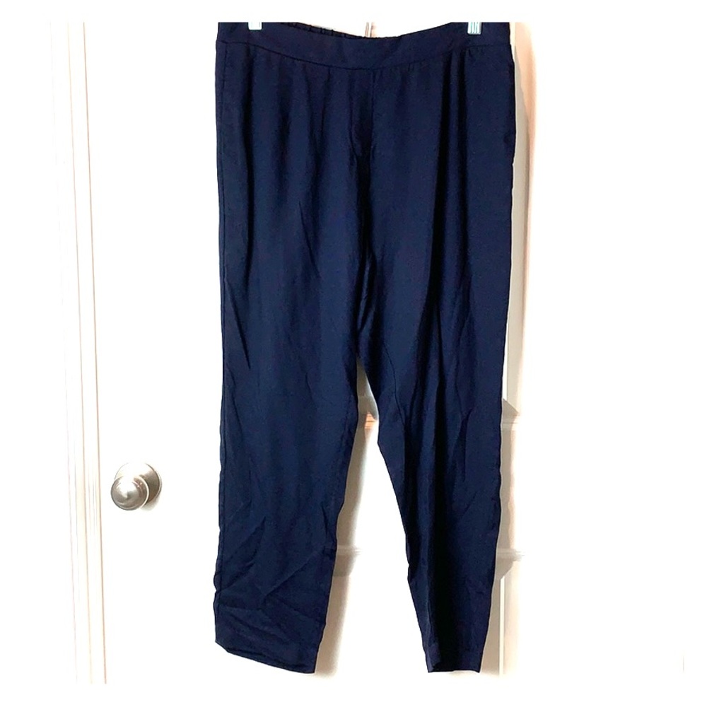 Indigo pull on straight leg pants